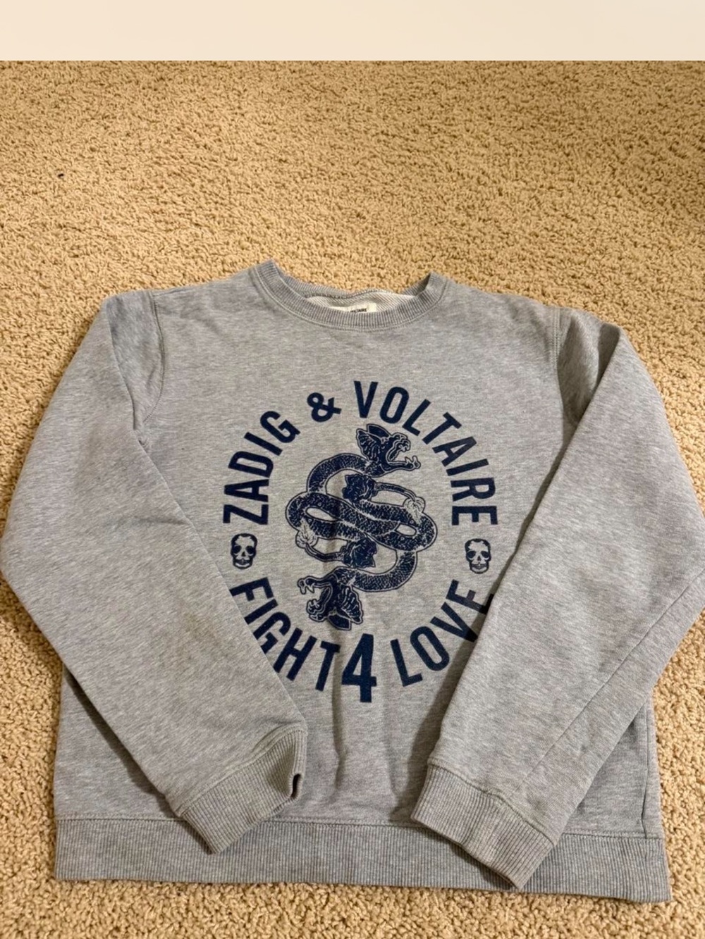 Zadig & Voltaire Kids Light Grey Sweatshirt with Navy Snake Graphic